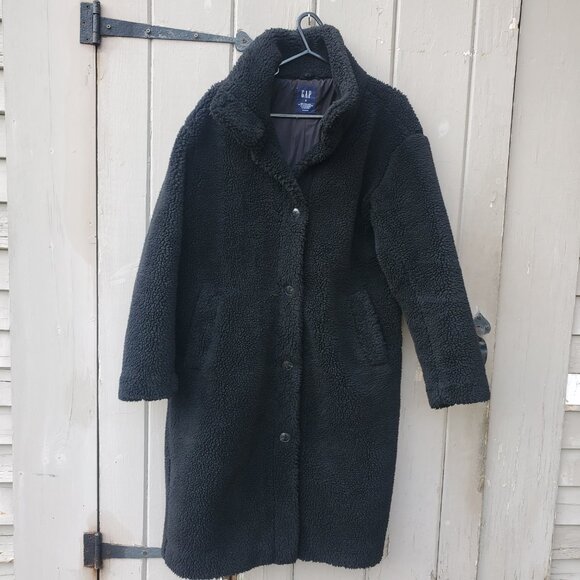 Gap Sherpa Fleece Long Teddy Coat, Black, Women's S - Picture 6 of 16